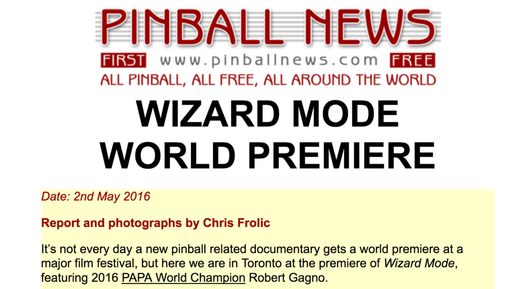 Pinball News article